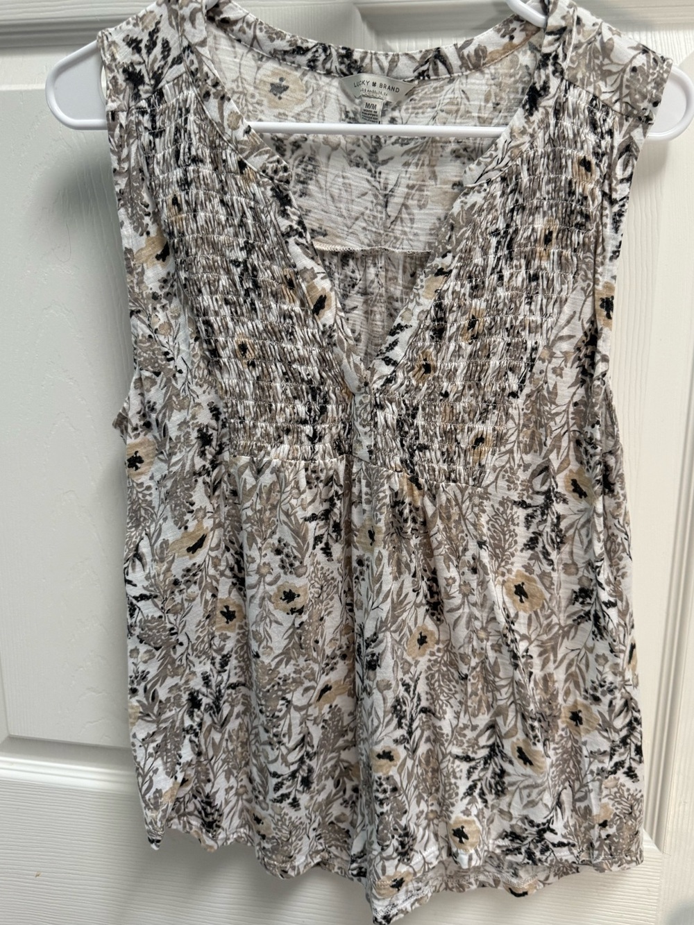 Lucky Brand Neutral Floral Smocked V-Neck Camisole